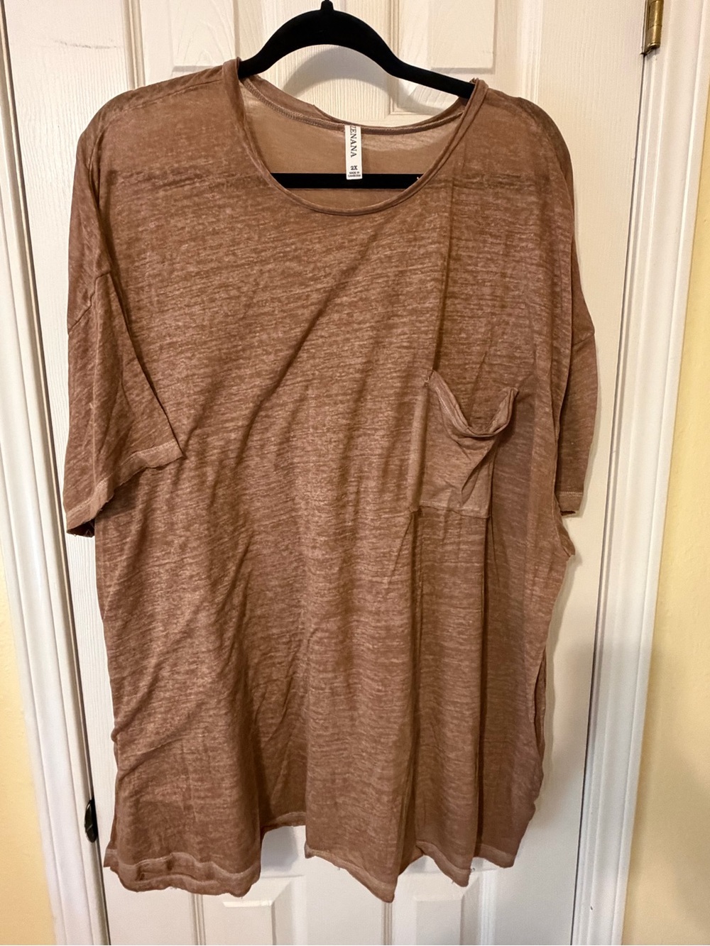 Zenana Outfitters Relaxed Short Sleeve Pocket Tee - Taupe